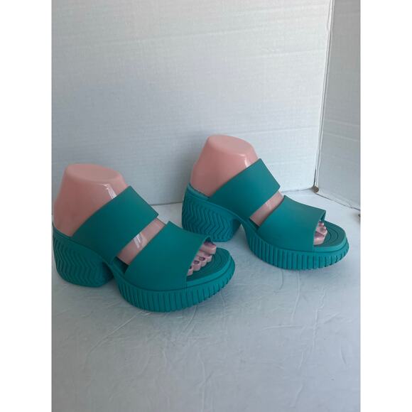 Sorel ONA Streetworks Blue Seasalt Rubber Slide Platform Chunky Heel Sandal Sz 8 - Picture 2 of 10